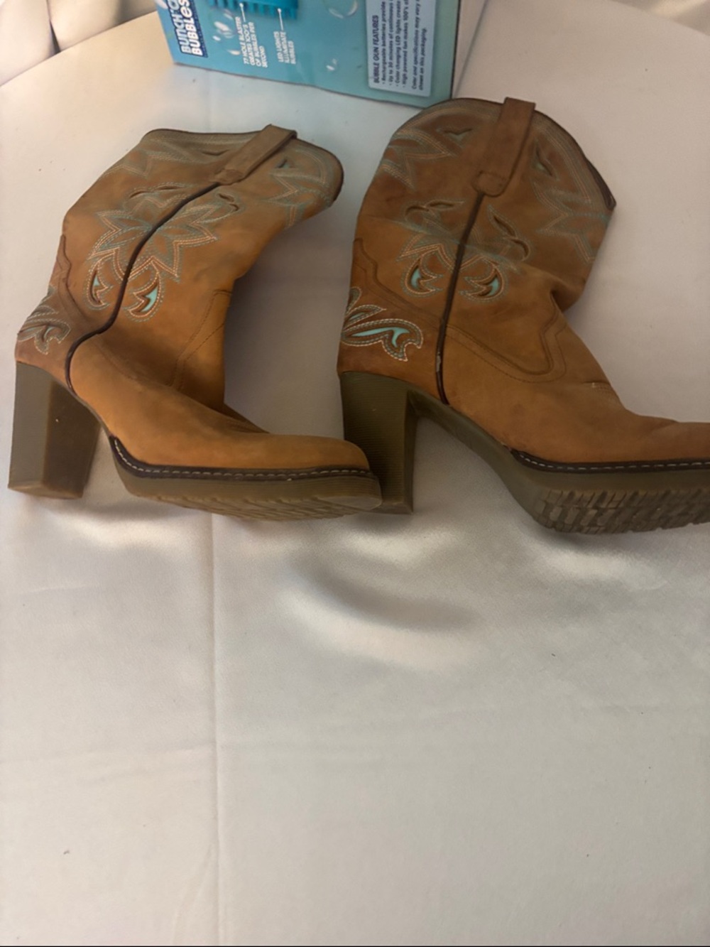 Roper Brown Western Heeled Boots with Turquoise Stitching